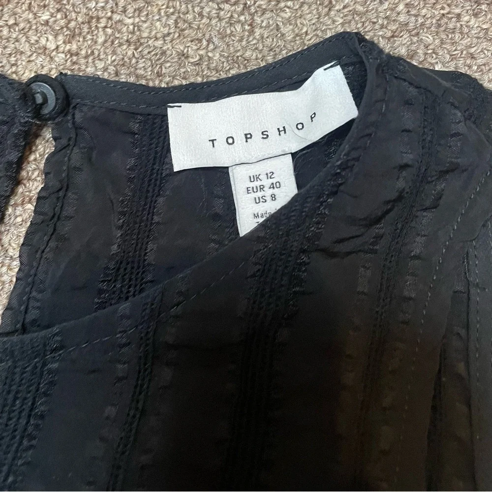 Topshop Baby Doll Smock Top Black- size 8 - Picture 5 of 6